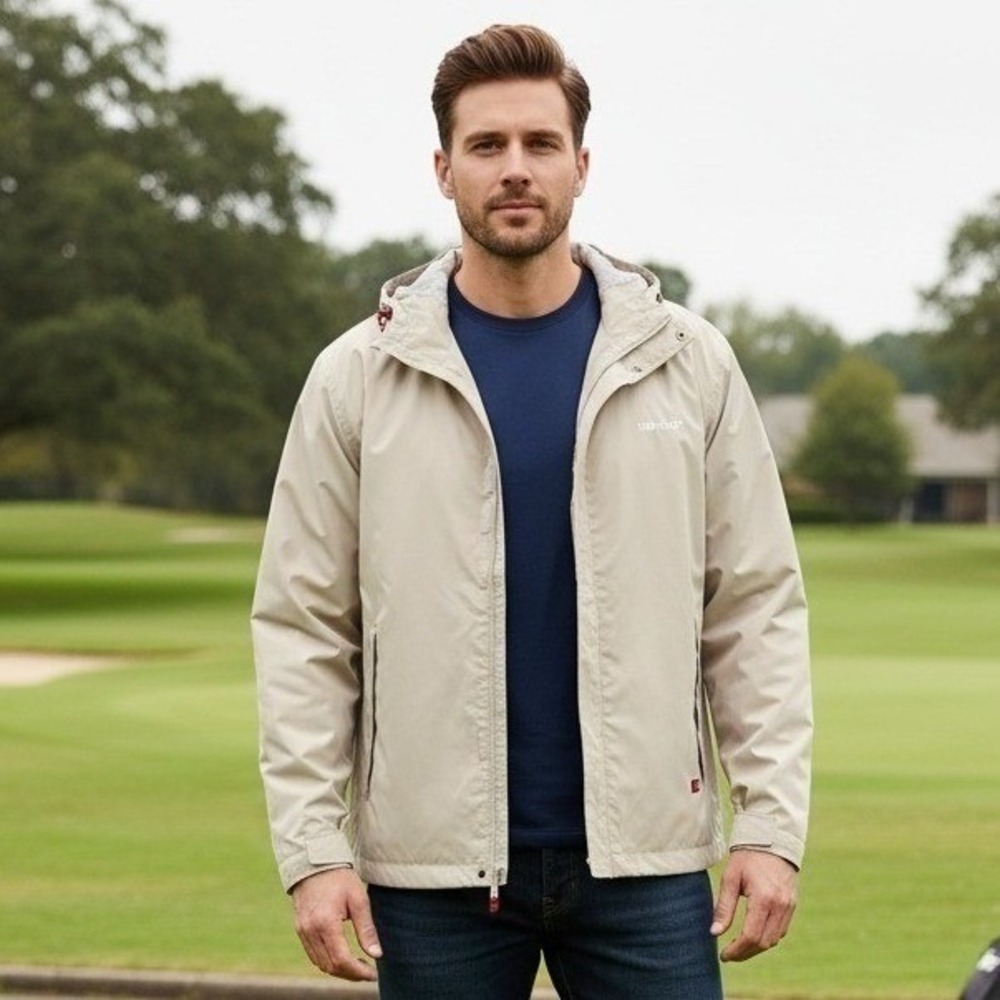 Top-Flite Jacket Men's M Full‎ Zip Hooded Golf Microfiber Beige Outdoor Athletic